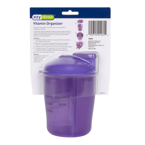 Back packaging of pill and vitamin organizer