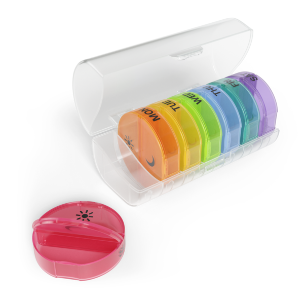 Rainbow weekly pill organizer, 2 times a day, am/pm pill organizer
