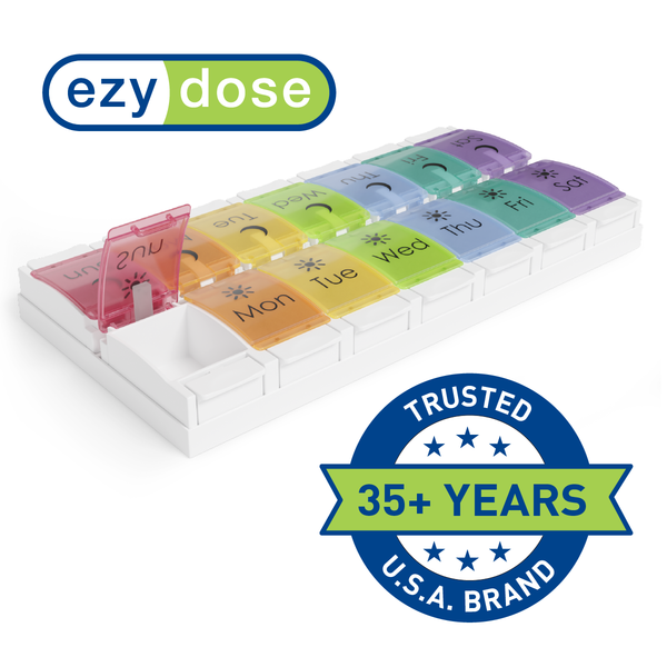 Ezy Dose® Push Button Weekly AM/PM Pill Organizer, Rainbow