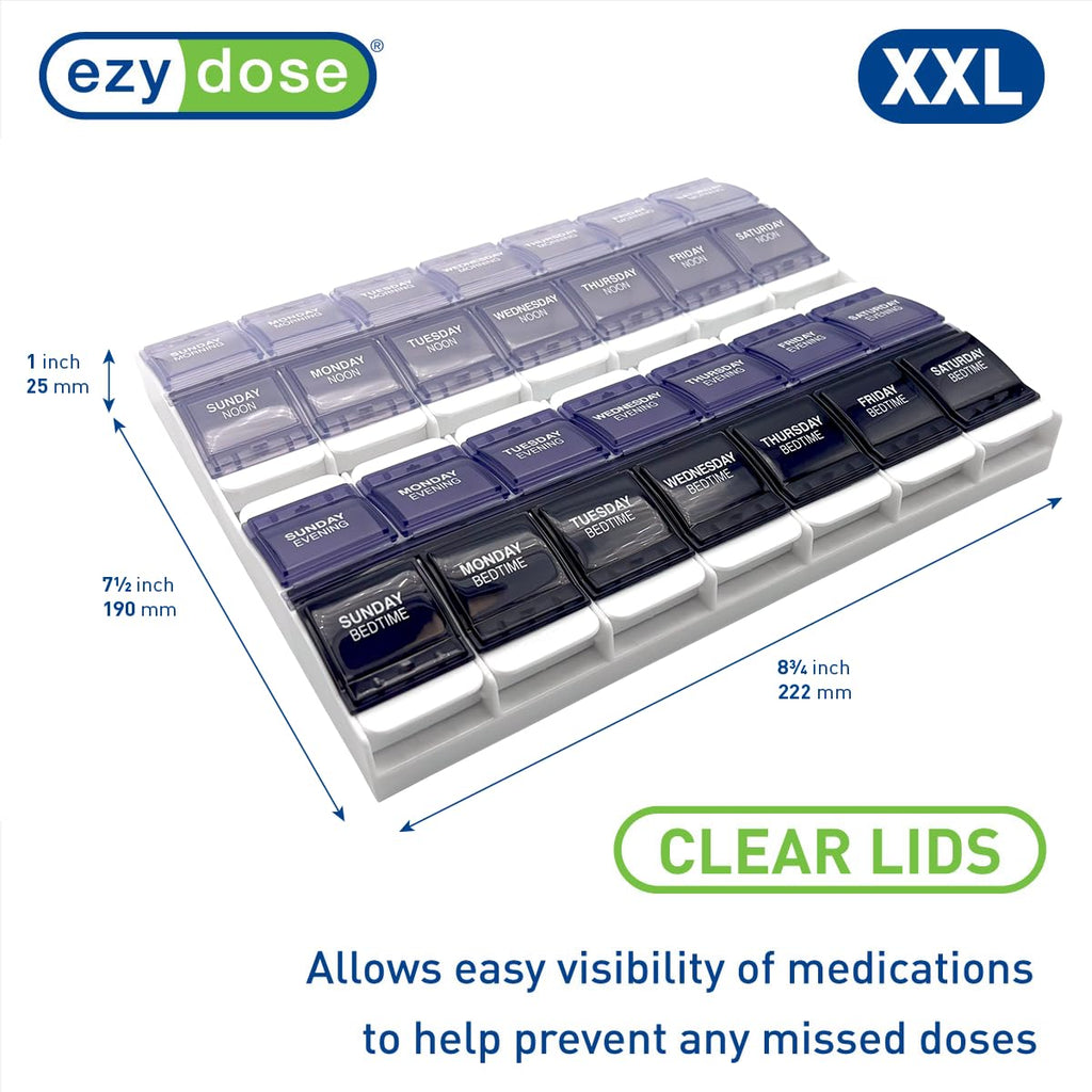 Ezy Dose® Push Button Weekly 4x/Day Pill Organizer, Grey