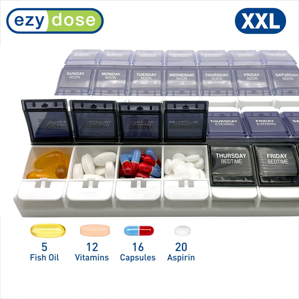 Ezy Dose® Push Button Weekly 4x/Day Pill Organizer, Grey