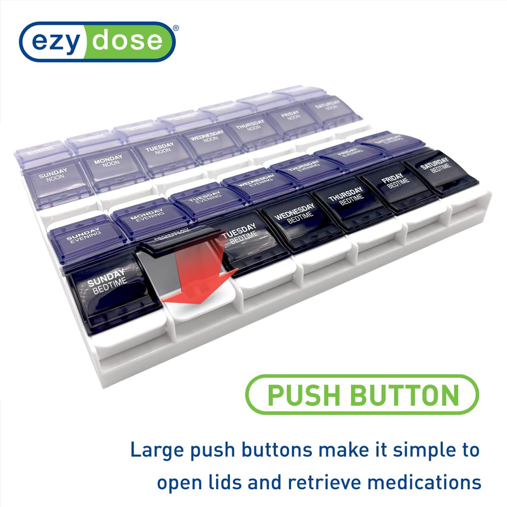 Ezy Dose® Push Button Weekly 4x/Day Pill Organizer, Grey
