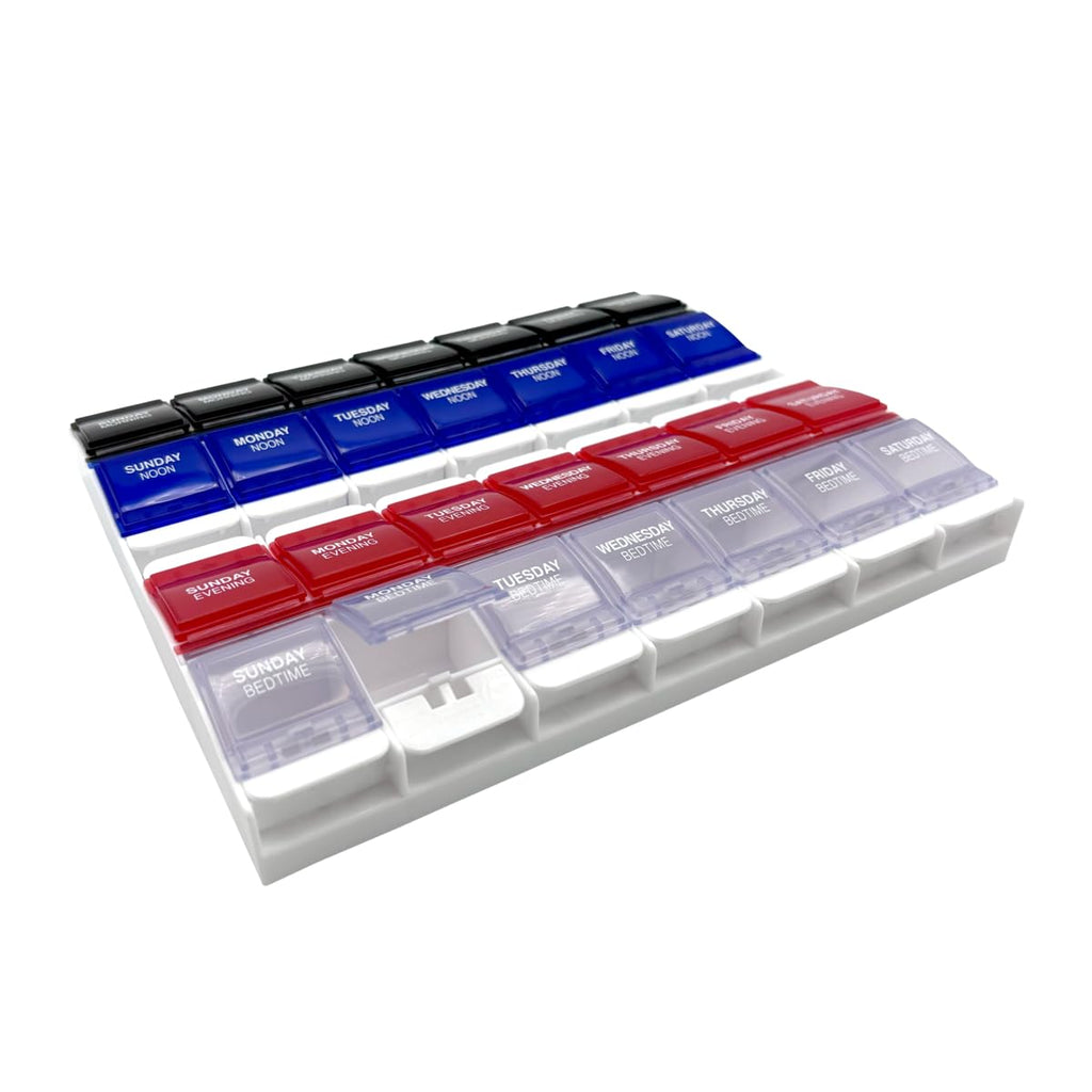 Ezy Dose® Push Button Weekly 4x/Day Pill Organizer, Blue & Red