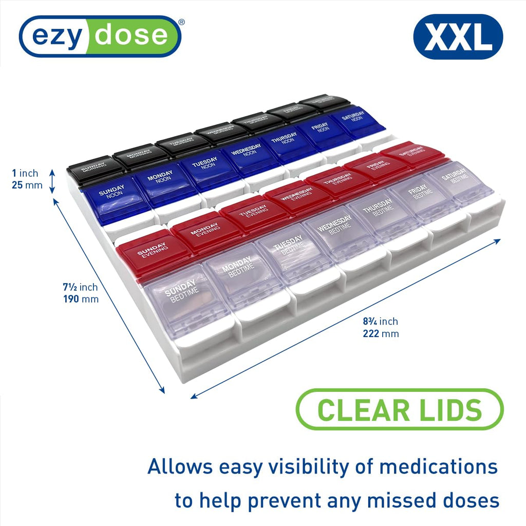 Ezy Dose® Push Button Weekly 4x/Day Pill Organizer, Blue & Red