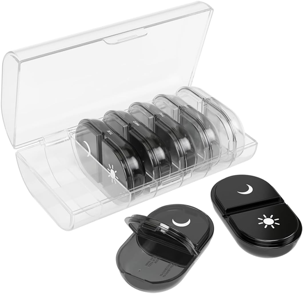 Ezy Dose® Weekly AM/PM Pill Organizer with Clear Case (Black)
