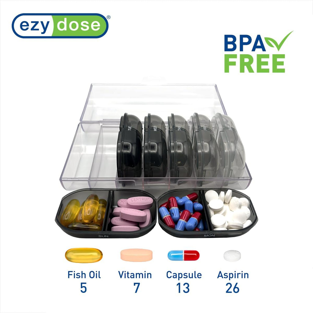 Ezy Dose® Weekly AM/PM Pill Organizer with Case (Black)