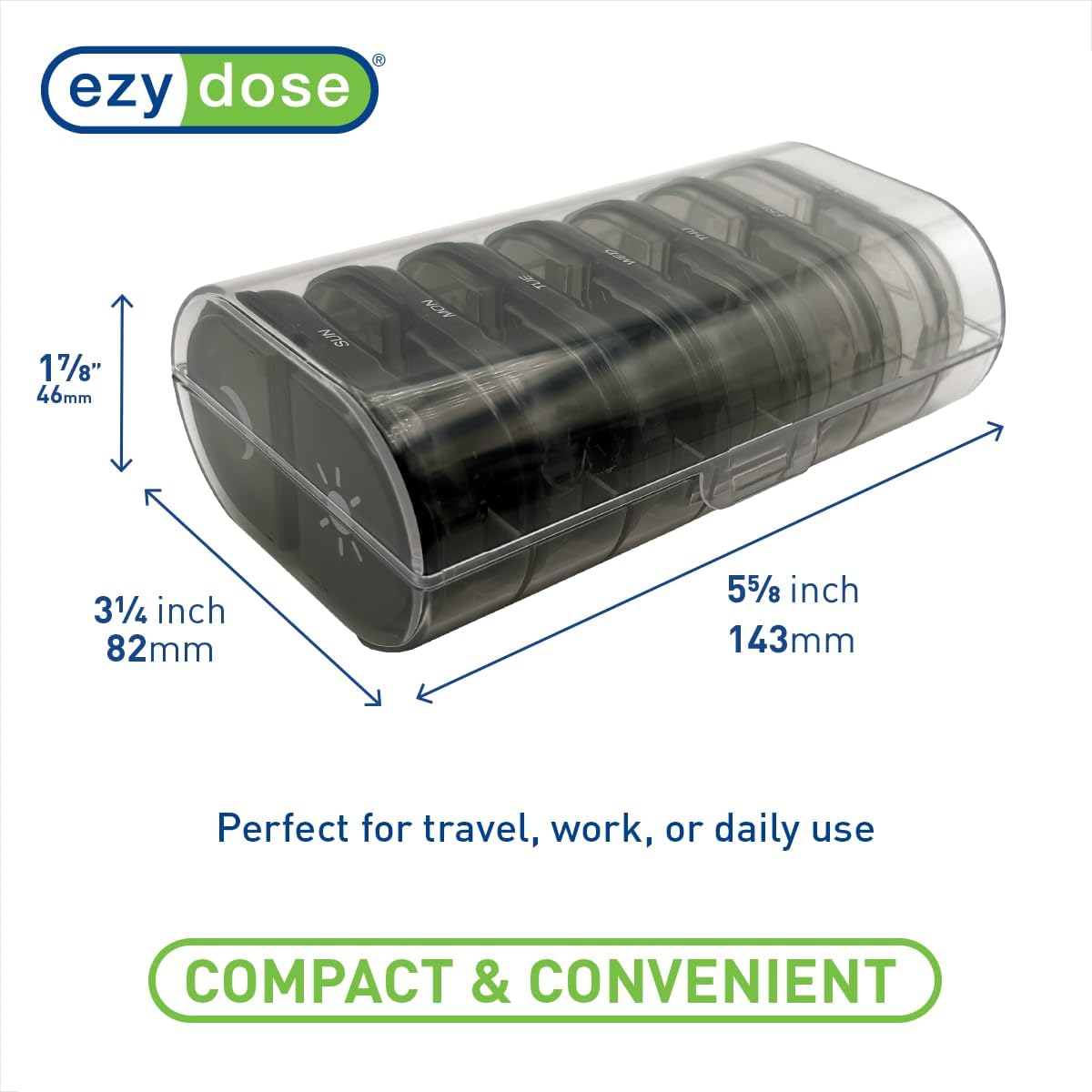 Ezy Dose® Weekly AM/PM Pill Organizer with Clear Case (Black)