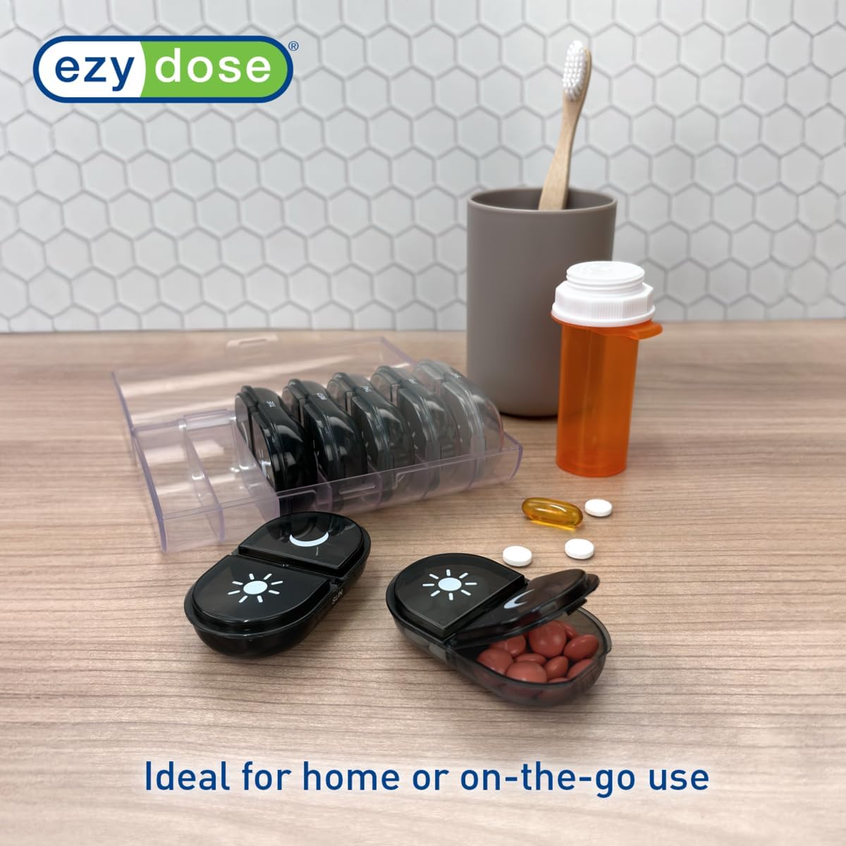 Ezy Dose® Weekly AM/PM Pill Organizer with Clear Case (Black)
