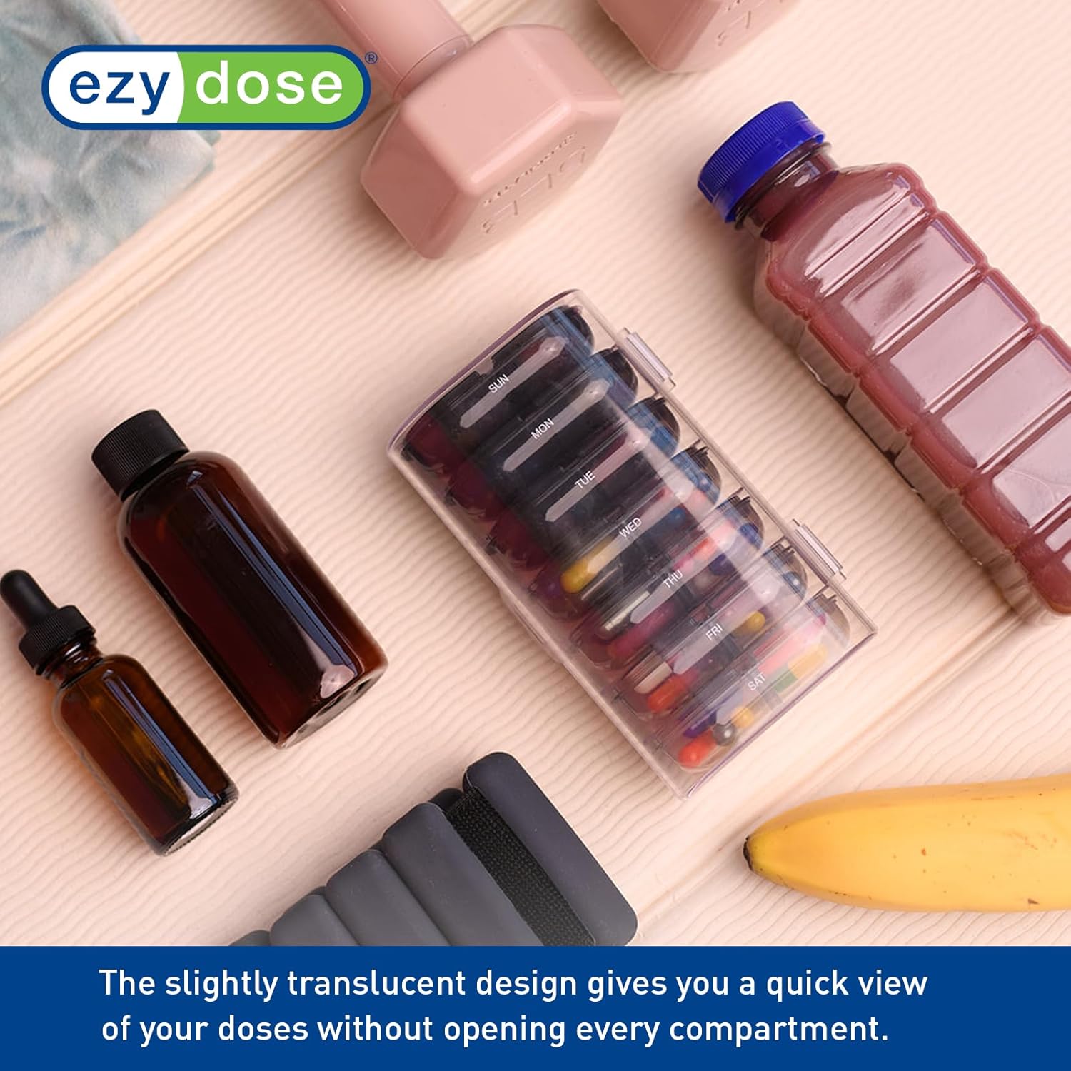 Ezy Dose® Weekly AM/PM Pill Organizer with Clear Case (Black)