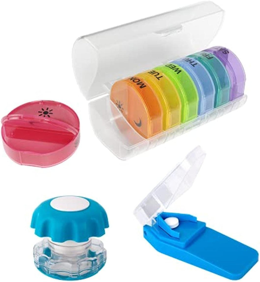 Ezy Dose® Medication Management Bundle (Weekly AM/PM Pill Organizer, Pill Cutter and Pill Crusher)