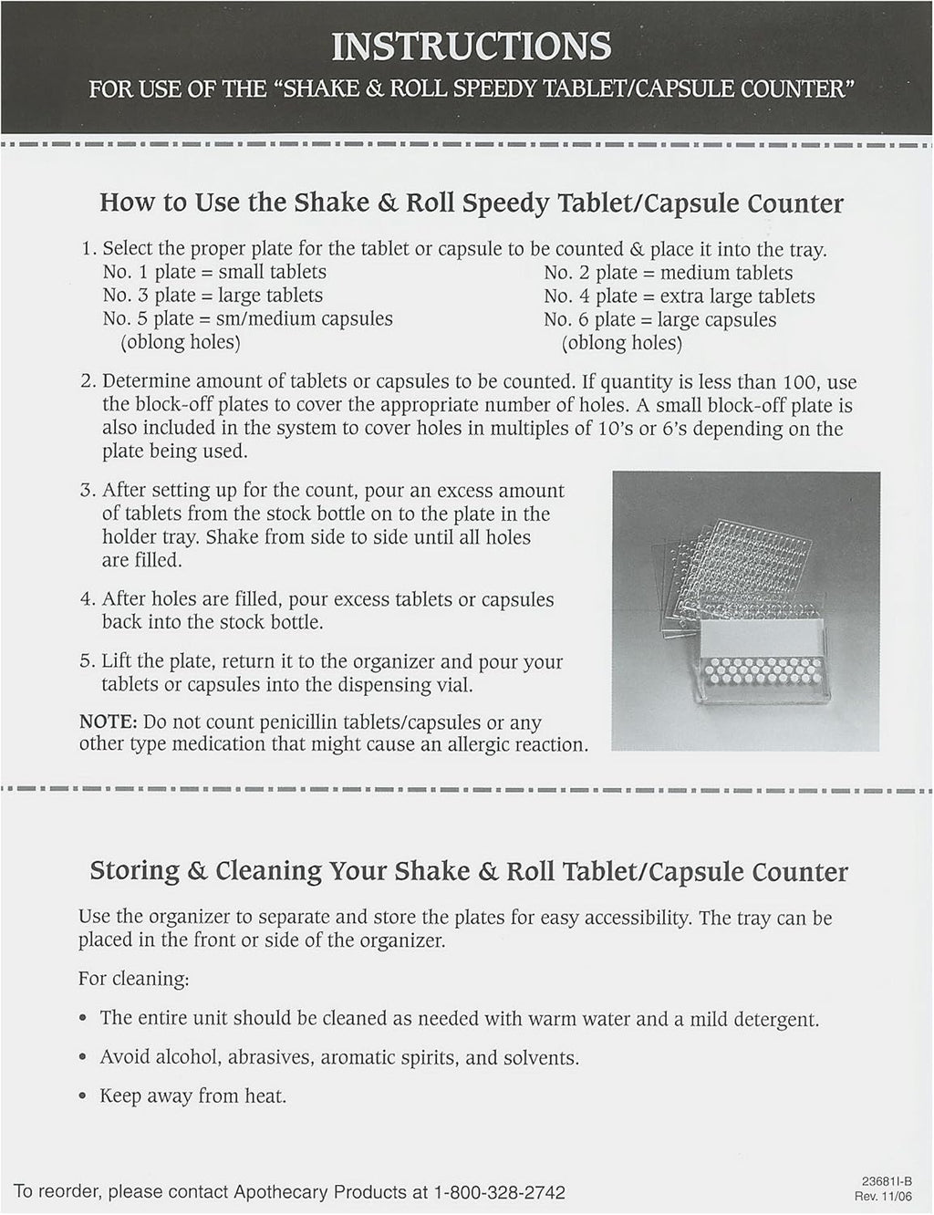 Apothecary Products Shake & Roll Pill, Medicine, Vitamin Holder & Organizer, Storage & Container for Weekly or Monthly Use (6 Plates), Made in the USA