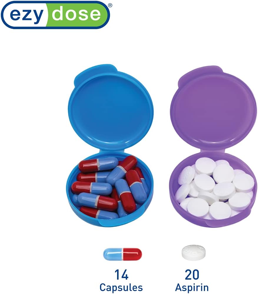 Ezy Dose®  Blue and Purple Compact Pill Containers with Snap-Shut Lid (2 Count)