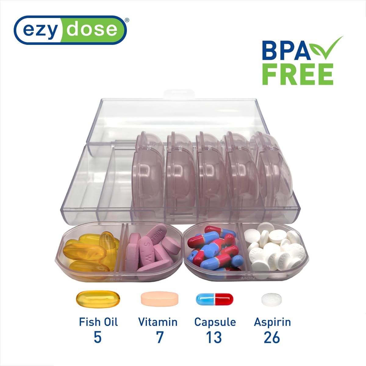 Ezy Dose® Weekly AM/PM Pill Organizer with Clear Case (Pink)